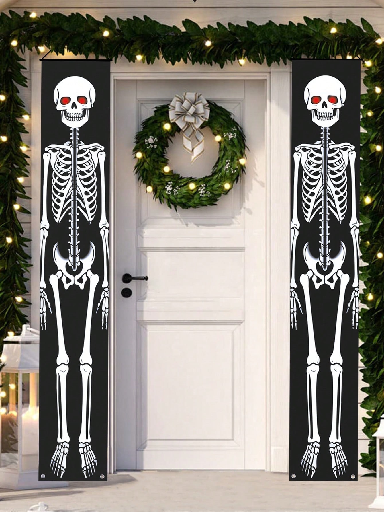 Home Security Yard Sign - 2Pcs Spanduk Pintu Halloween Motif Tengkorak