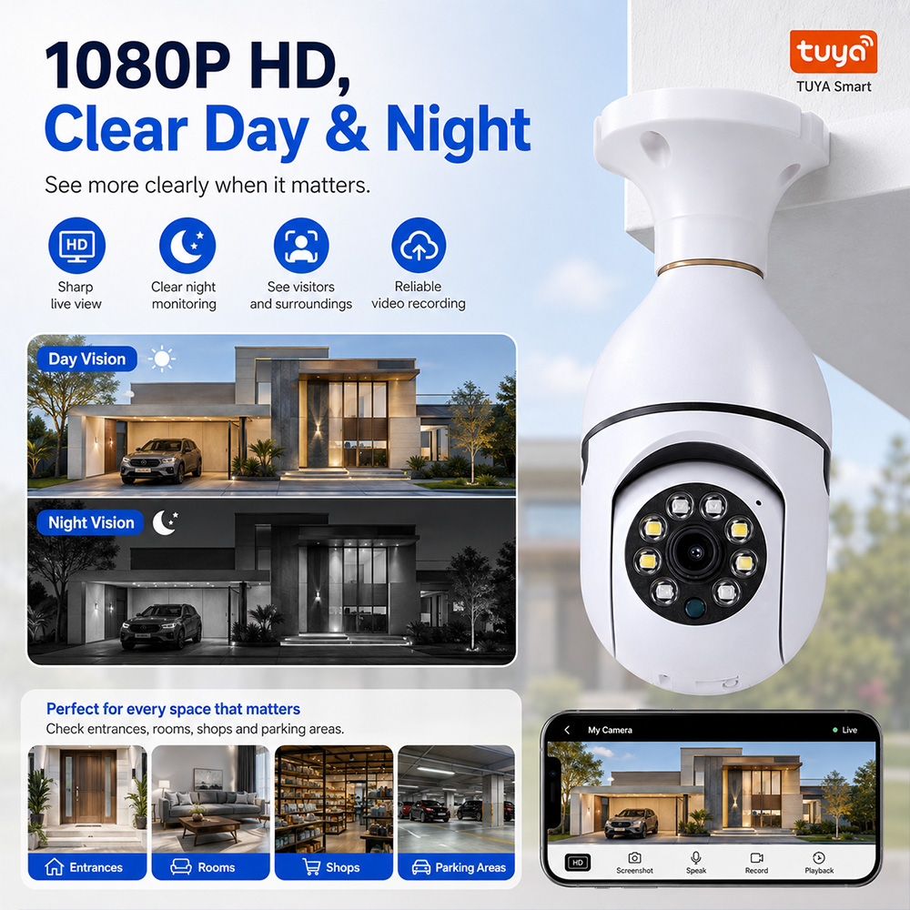 Kamera Bohlam Tuya Wireless Li - Home Security Kamera ulasan dan harga